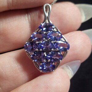 Tanzanite Cluster Sterling Silver Pendant Necklace